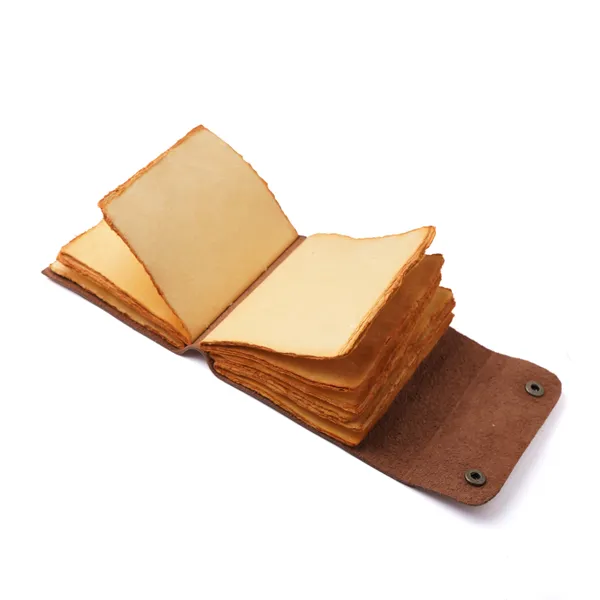 Handmade_Vintage_Tan_Brown_100%_Genuine_Buffalo_Leather_Journal_With_Antique_Burnt_Deckle_Edge_Paper_For_Writing_&_Sketching_-_Dual_Snap_Button_Closure_With_Cross-Stitched_Spine,_200_Unruled_Pages,_Portable_7X5_Inch_Diary_For_Men_&_Women