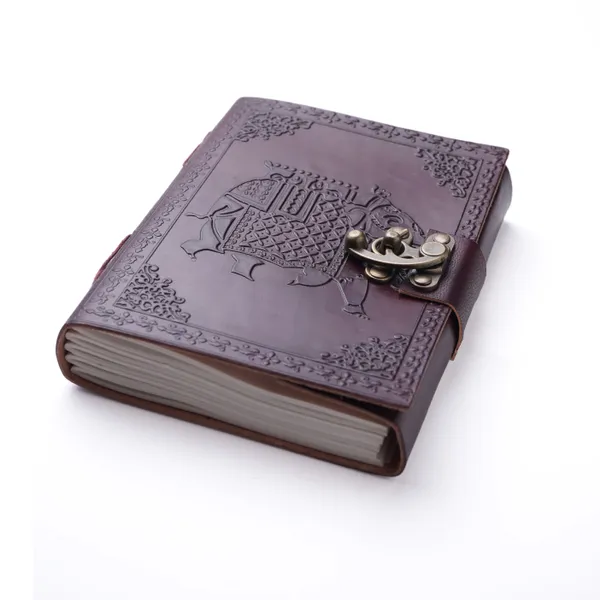 Deep_Plum_Buffalo_Leather_Embossed_Royal_Elephant_Lock_Journal_200_Pages
