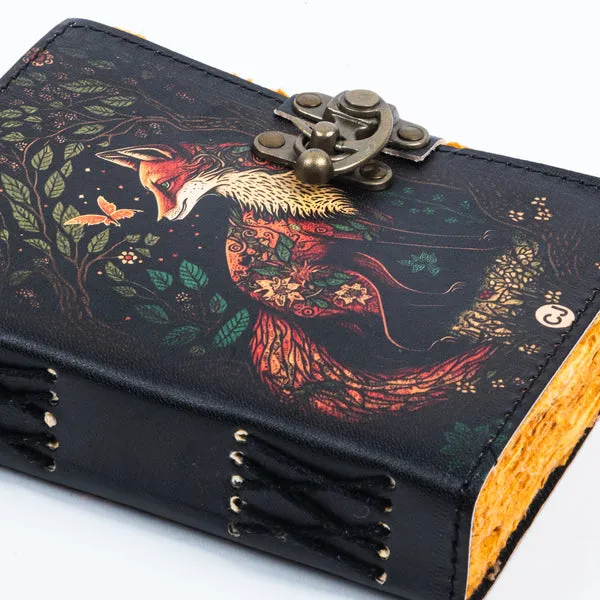 Handmade_High-Definition_UV_Printed_Mystic_Forest_Red_Fox_Leather_Journal_With_Antique_Deckle_Edge_Paper_For_Writing_&_Sketching_-_Vintage_Brass_Finish_Lock,_200_Unruled_Pages,_Portable_7X5_Inch_Hand-Stitched_Diary