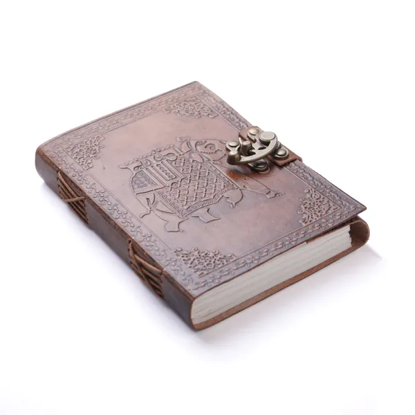 Handmade_Embossed_Royal_Indian_Elephant_Tan_Brown_100%_Genuine_Buffalo_Leather_Journal_For_Writing_&_Sketching_-_Vintage_Brass_Finish_Lock,_200_Unruled_Pages,_Portable_7X5_Inch_Hand-Stitched_Diary_For_Men_&_Women