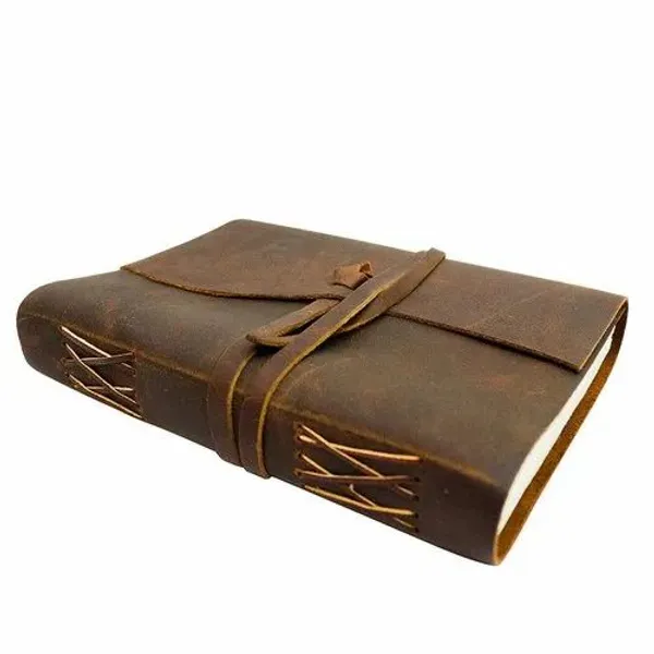 Handmade_Dark_Vintage_Brown_100%_Genuine_Buffalo_Leather_Journal_For_Writing_&_Sketching_-_Wrap-Around_Leather_Tie_Strap,_200_Unruled_Pages,_Portable_7X5_Inch_Hand-Stitched_Flap_Journal