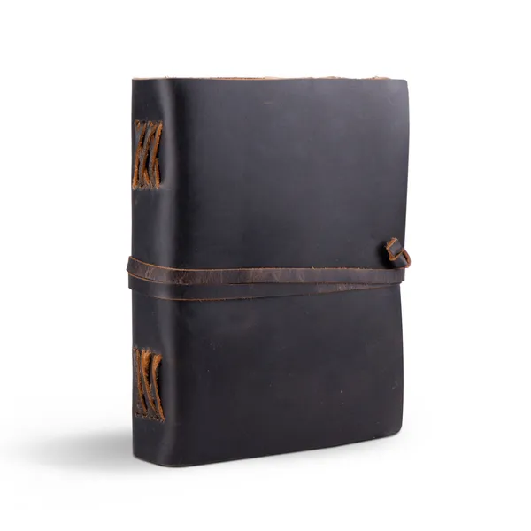 Handmade_Vintage_Midnight_Black_100%_Genuine_Buffalo_Leather_Journal_With_Antique_Deckle_Edge_Paper_For_Writing_&_Sketching_-_Cross-Laced_Spine_Details_With_Wrap-Around_Tie_Strap,_200_Unruled_Pages,_Portable_7X5_Inch_Diary_For_Men_&_Women