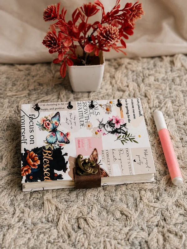Handcrafted_Aesthetic_Self-Care_&_Affirmation_Collage_Printed_Hardbound_Journal_For_Writing_&_Sketching_-_Vintage_Brass_Finish_Lock,_200_Unruled_Pages,_Portable_7X5_Inch_Hand-Stitched_Diary
