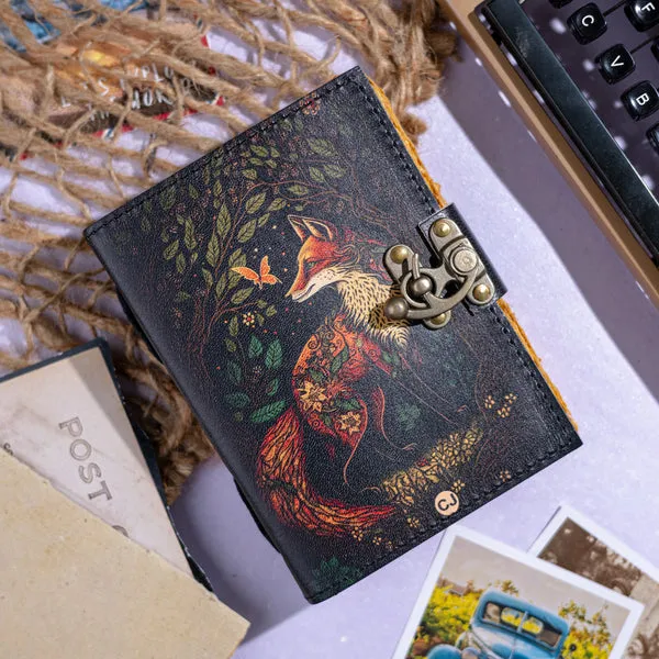 Handmade_High-Definition_UV_Printed_Mystic_Forest_Red_Fox_Leather_Journal_With_Antique_Deckle_Edge_Paper_For_Writing_&_Sketching_-_Vintage_Brass_Finish_Lock,_200_Unruled_Pages,_Portable_7X5_Inch_Hand-Stitched_Diary