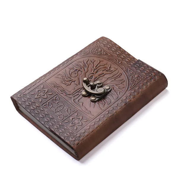 Handmade_Embossed_Celtic_Tree_Of_Life_Dark_Brown_100%_Genuine_Buffalo_Leather_Journal_For_Writing_&_Sketching_-_Vintage_Brass_Finish_Lock,_200_Unruled_Pages,_Portable_7X5_Inch_Hand-Stitched_Diary_For_Men_&_Women