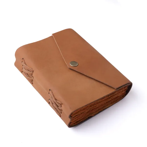 Handmade_Natural_Tan_Brown_100%_Genuine_Buffalo_Leather_Journal_For_Writing_&_Sketching_-_Envelope_Flap_With_Antique_Brass_Snap_Button,_200_Unruled_Pages,_Portable_7X5_Inch_Hand-Stitched_Diary_For_Men_&_Women