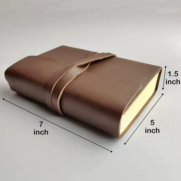 Handmade_Smooth_Chocolate_Brown_100%_Genuine_Buffalo_Leather_Journal_For_Writing_&_Sketching_-_Curved_Flap_With_Wrap-Around_Tie_Strap,_200_Unruled_Pages,_Portable_7X5_Inch_Hand-Stitched_Diary_For_Men_&_Women