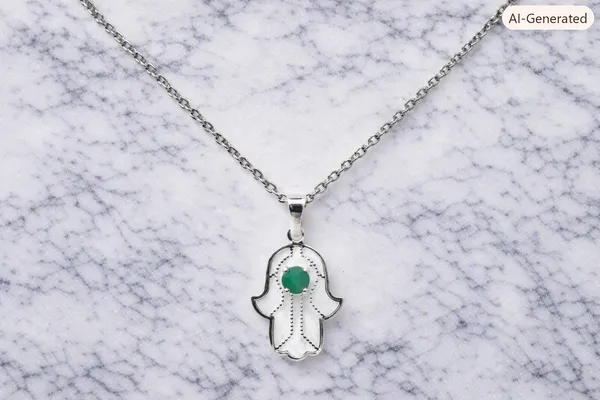 Silver_Green_Accent_Hamsa_Chain_Pendant_Jewellery_For_Women