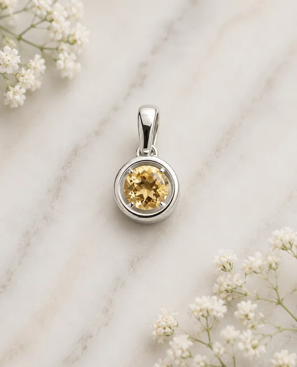 Silver_Round_Yellow_Stone_Pendant_For_Women
