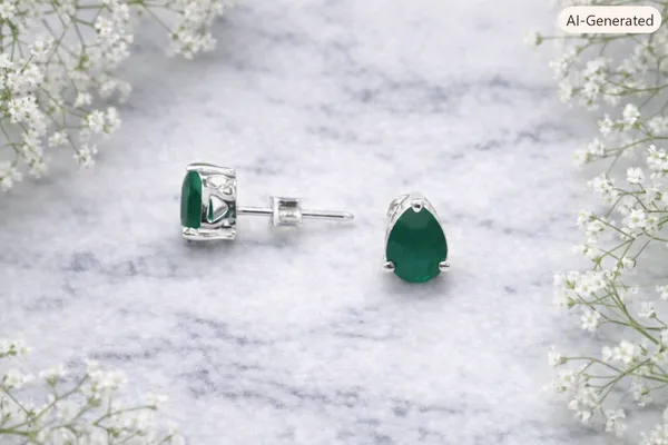 Silver_Green_Teardrop_Stone_Stud_Earrings_For_Women