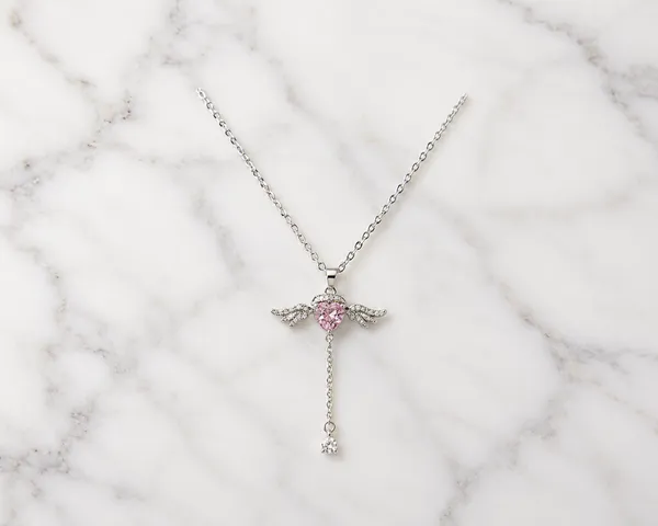 Silver_Wing_Pink_Accent_Pendant_Chain_Necklace_For_Women