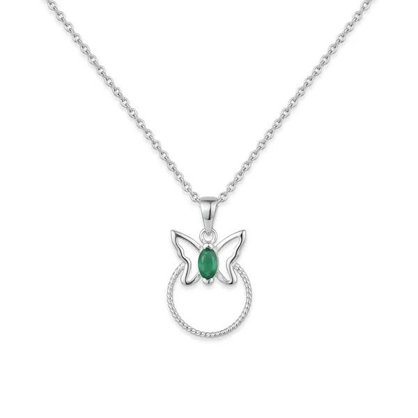 Silver_Butterfly_Green_Stone_Pendant_Necklace_For_Women