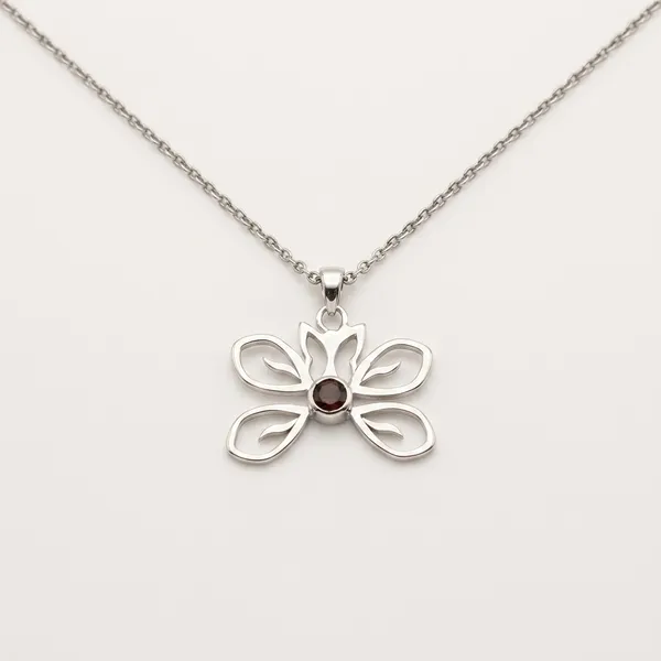 Silver_Floral_Red_Accent_Pendant_Chain_Necklace_For_Women