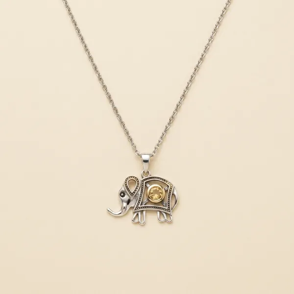 Silver_Elephant_Amber_Accent_Pendant_Chain_Necklace_For_Women