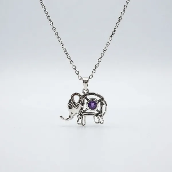 Silver_Elephant_Purple_Stone_Pendant_Chain_Necklace_For_Women