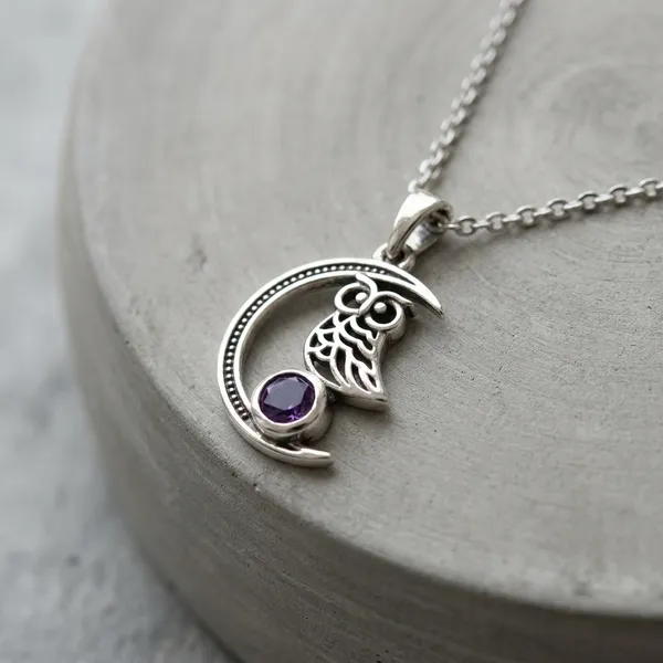 Silver_Owl_Purple_Stone_Pendant_Chain_Necklace_For_Women