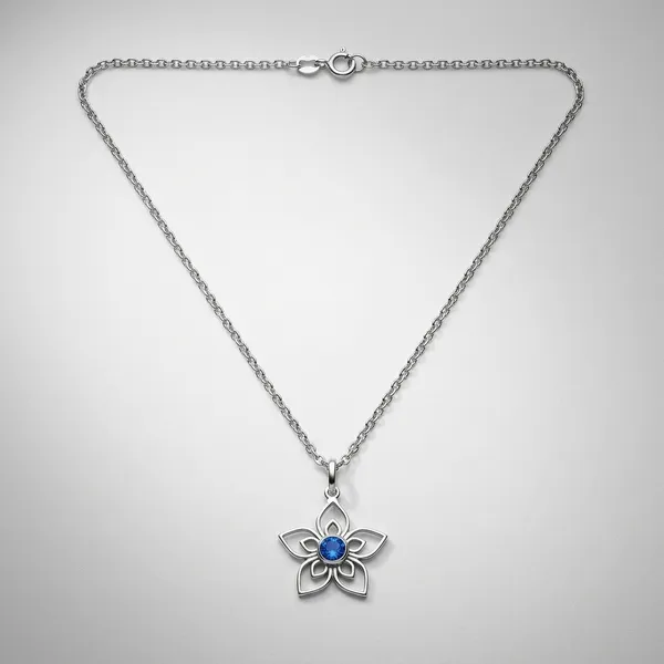 Silver-Tone_Blue_Floral_Pendant_Necklace_For_Women