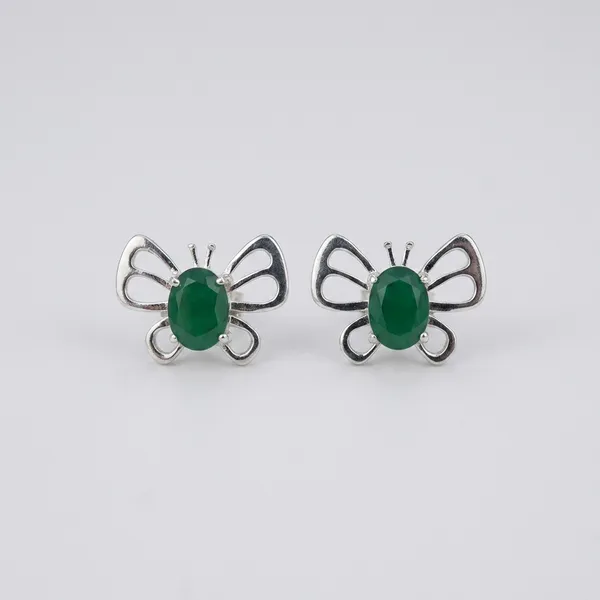 Green_Silver-Tone_Butterfly_Stud_Earrings_For_Women