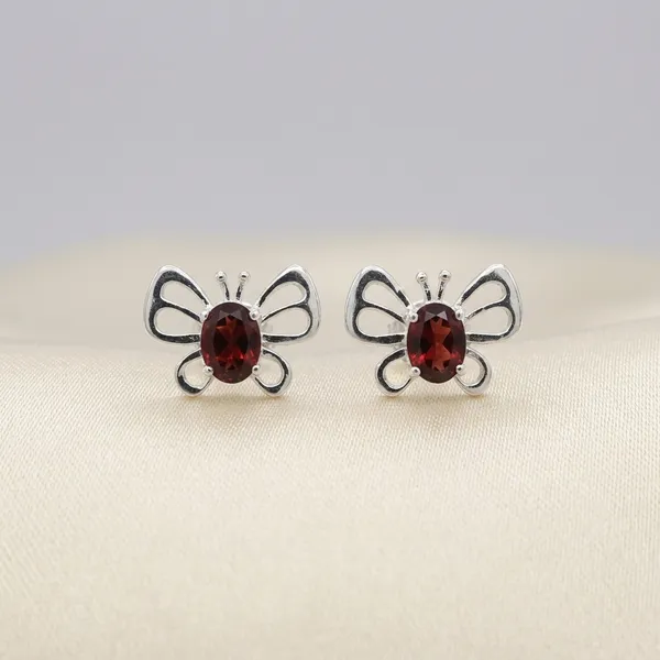 Silver_Tone_Butterfly_Red_Stone_Stud_Earrings_For_Women