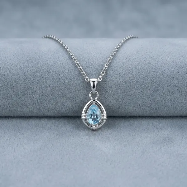 Silver_Tone_Clear_Teardrop_Pendant_Necklace_For_Women