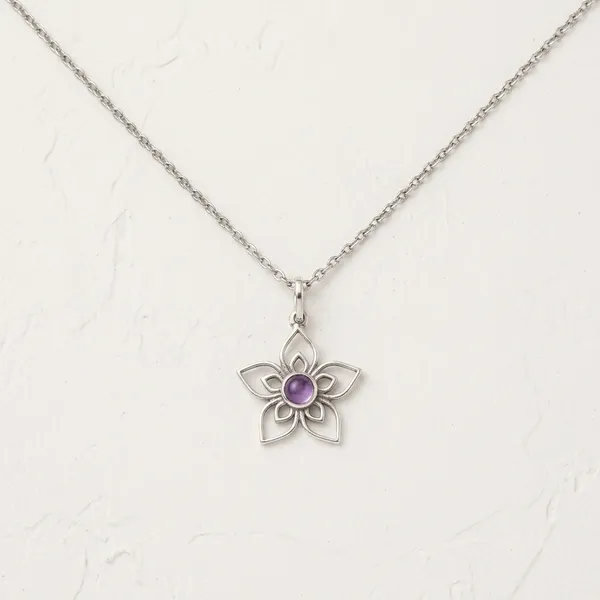 Silver_Tone_Floral_Purple_Stone_Pendant_Necklace_For_Women