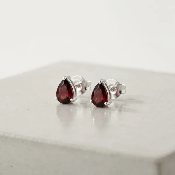 Silver_Tone_Red_Teardrop_Stud_Earrings_For_Women