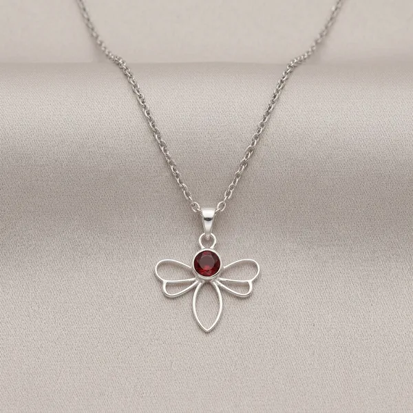 Silver_Tone_Butterfly_Red_Stone_Pendant_Necklace_For_Women