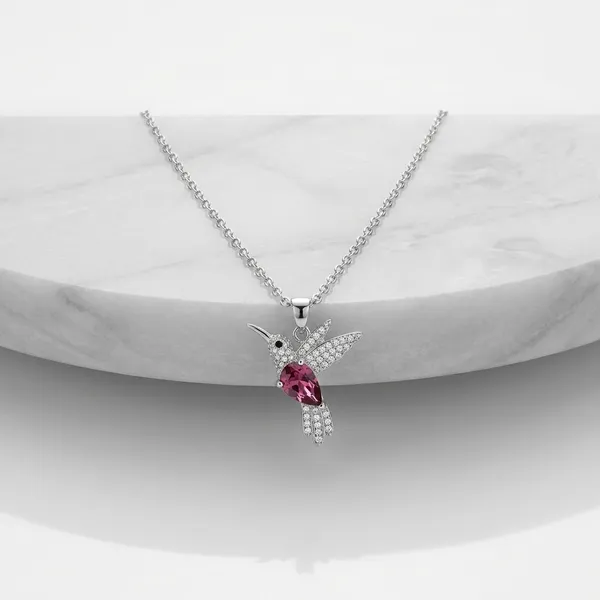 Silver_Tone_Red_Stone_Pendant_Necklace_For_Women
