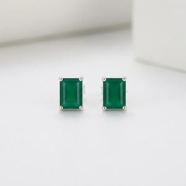 Green_Silver_Rectangular_Stud_Earrings_For_Women