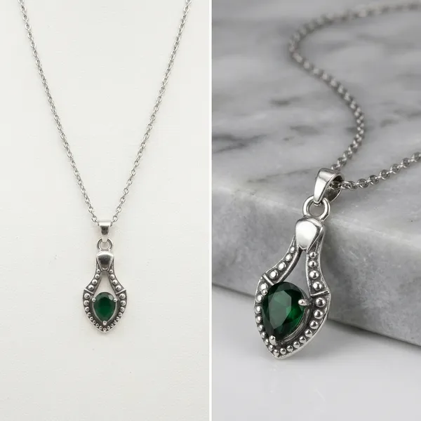 Silver_Green_Teardrop_Stone_Pendant_Necklace_For_Women
