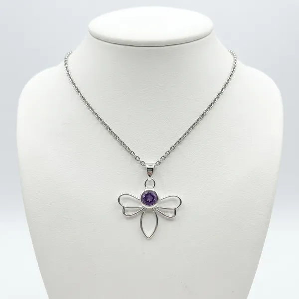 Silver_Floral_Purple_Stone_Pendant_Necklace_For_Women