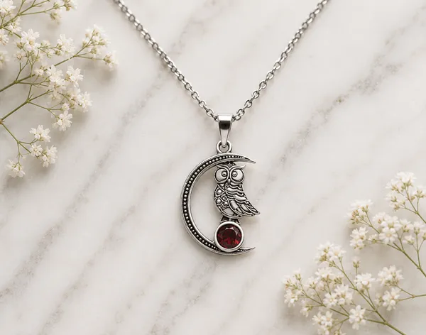 Silver_Crescent_Moon_Red_Stone_Pendant_Necklace_For_Women
