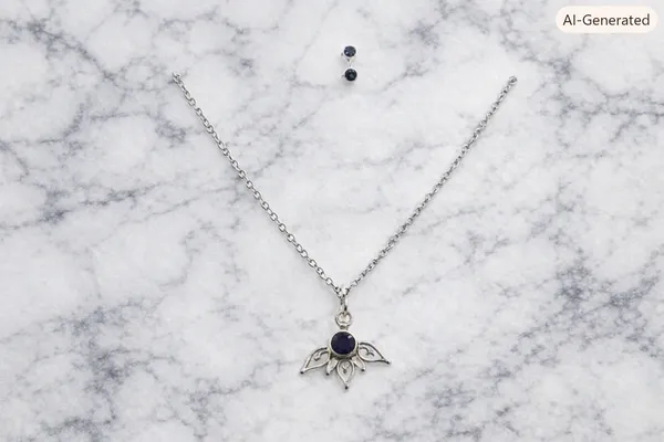 Silver_Floral_Blue_Stone_Pendant_Chain_Necklace_For_Women