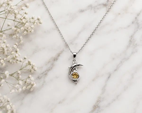 Silver_Metal_Dolphin_Gold_Accent_Pendant_Necklace_For_Women