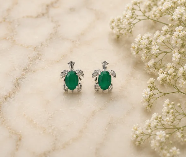 Green_Silver_Oval_Stone_Stud_Earrings_For_Women