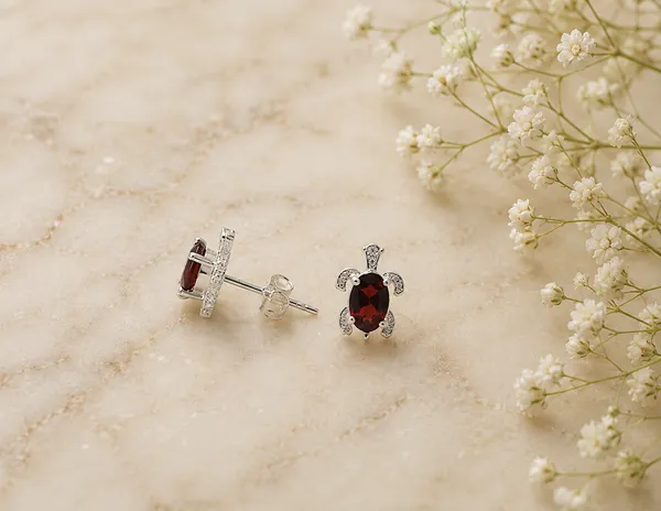 Red_Oval_Stone_Silver-Tone_Stud_Earrings_For_Women