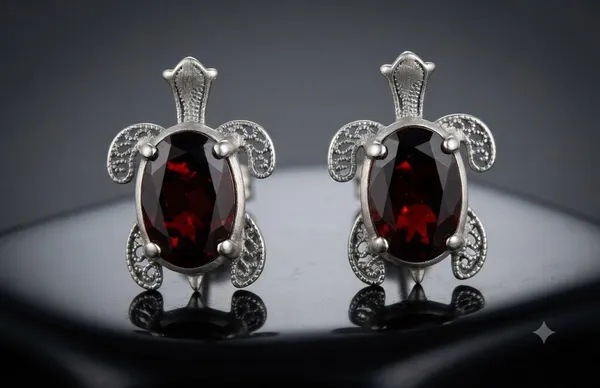 Red_&_Silver_Oval_Stone_Stud_Earrings_For_Women
