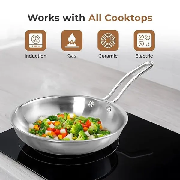 Tri_Ply_Stainless_Steel_Frying_Pan_Omelets_Pan_Non_Stick_Gas_Induction_Compatible_Riveted_Handle_Food_Safe_Pfoa_Free_Scratch_Resistant