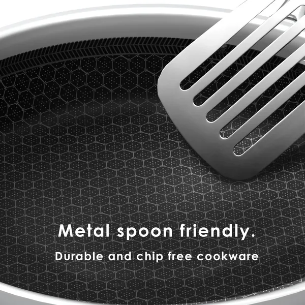 Hy-Tech_Triply_Stainless_Steel_Frying_Pan_with_Glass_Lid_|_Honeycomb_Pattern_Fry_Pan_|_Omelets_Pan_|_Gas_&_Induction_Compatible_|_Riveted_Handle_|_Food_Safe_&_PFOA_Free_|_Scratch_Resistant