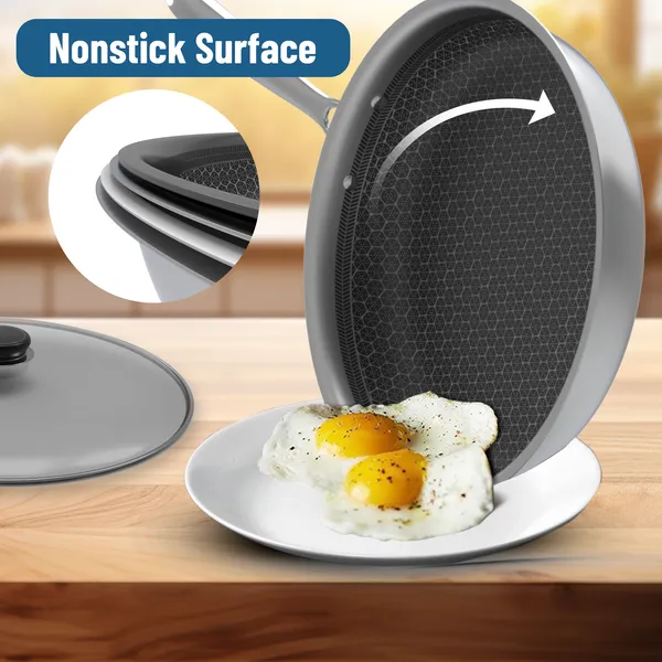 Hy-Tech_Triply_Stainless_Steel_Frying_Pan_with_Glass_Lid_|_Honeycomb_Pattern_Fry_Pan_|_Omelets_Pan_|_Gas_&_Induction_Compatible_|_Riveted_Handle_|_Food_Safe_&_PFOA_Free_|_Scratch_Resistant