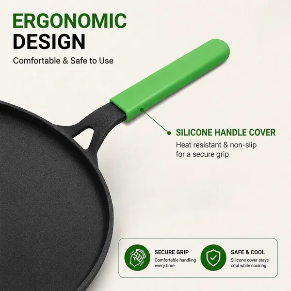 Cast_Iron_Tawa_for_Dosa_28_cm(11"_Inch)_With_Silicon_Hadle_Cover_|_Tawa_for_Dosa,_Uthappam,_Roti,_Chapati,_Naan|_Gas_&_Induction_Friendly_|_Dosa_Tawa_Cast_Iron_|_Cast_Iron_Cookware_|_Naturally_Non-Stick