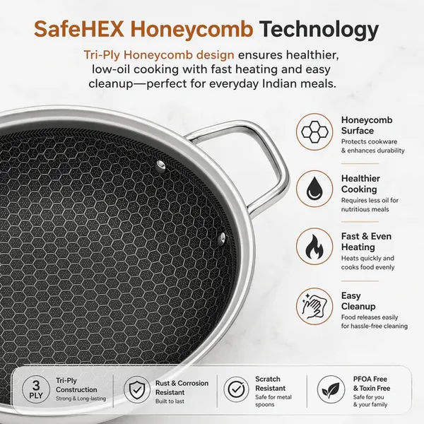 Hy-Tech_Triply_Stainless_Steel_Kadai_for_Cooking_|_Hneycomb_Kadai_|_Non-Stick_|_Induction_&_Gas_Stove_Compatible_|_Even_Heating_|_Toxin_Freen