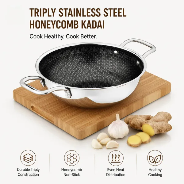 Hy-Tech_Triply_Stainless_Steel_Kadai_for_Cooking_|_Hneycomb_Kadai_|_Non-Stick_|_Induction_&_Gas_Stove_Compatible_|_Even_Heating_|_Toxin_Freen