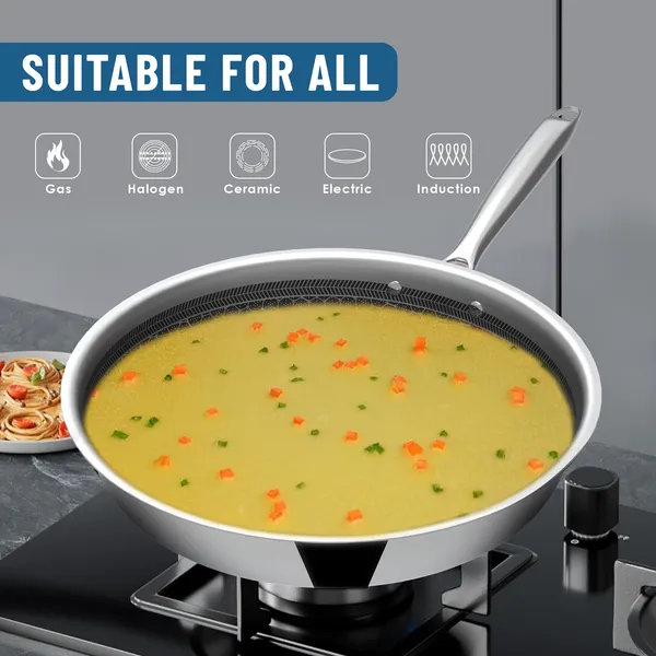 Hy-Tech_Triply_Stainless_Steel_Frying_Pan_|_Honeycomb_Pattern_Fry_Pan_|_Omelets_Pan_|_Gas_&_Induction_Compatible_|_Riveted_Handle_|_Food_Safe_&_PFOA_Free_|_Scratch_Resistant