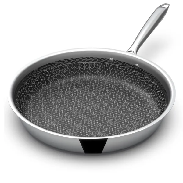 Hy-Tech_Triply_Stainless_Steel_Frying_Pan_|_Honeycomb_Pattern_Fry_Pan_|_Omelets_Pan_|_Gas_&_Induction_Compatible_|_Riveted_Handle_|_Food_Safe_&_PFOA_Free_|_Scratch_Resistant