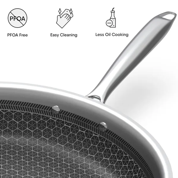Hy-Tech_Triply_Stainless_Steel_Frying_Pan_|_Honeycomb_Pattern_Fry_Pan_|_Omelets_Pan_|_Gas_&_Induction_Compatible_|_Riveted_Handle_|_Food_Safe_&_PFOA_Free_|_Scratch_Resistant