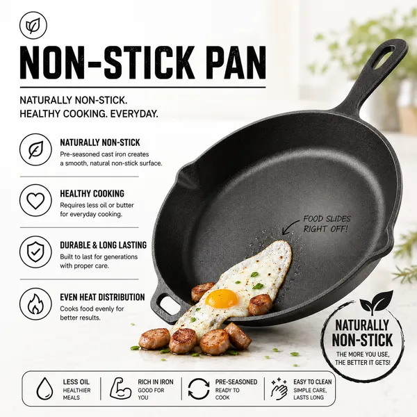 Pre-Seasoned_Cast_Iron_Frying_Pan_|_10inch/_1.9L/_4-5_People_|_Toxin_Free_|_No-Chemical_Coating_|_Skillet_for_Frying,_Searing,_Sauteing,_Baking,_Roasting_|_Cast_Iron_Cookware