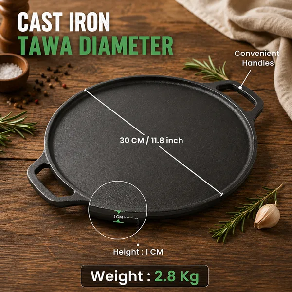 Cast_Iron_2-in-1_Dosa_Tawa_&_Grill_With_Silicon_Handle_Cover_|_Double-Sided_Tawa/Pan_for_Roti,_Dosa,_Chapati,_Fish_&_Steak_|_Naturally_Nonstick,_Gas_&_Induction_Cookware_|_Reversible_Cooking