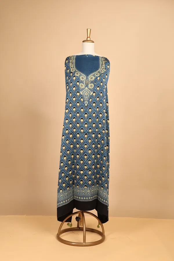 Blue_Silk_Printed_Unstitched_Kaftan_For_Women