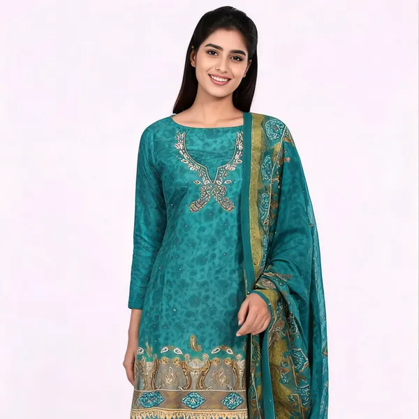 Teal_Muslin_Printed_Unstitched_Suit_Set_For_Women